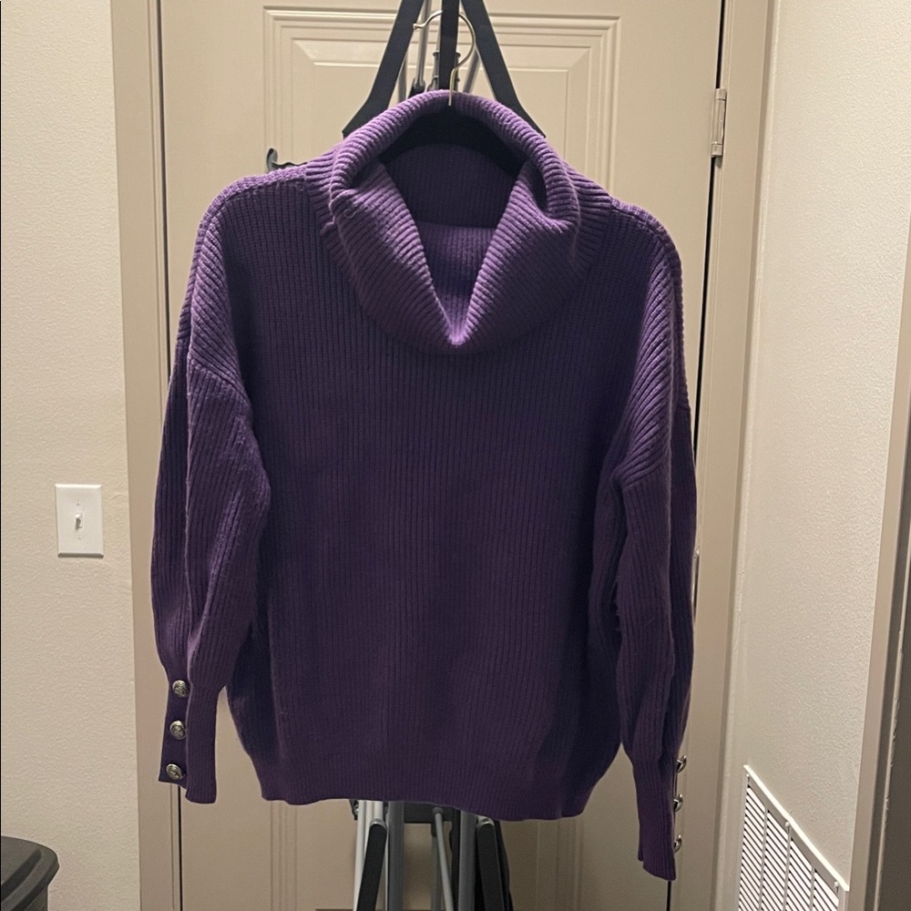 Elegant Purple Cowl Neck Sweater